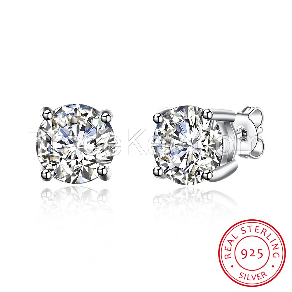 fashion nail type round 925 sterling silver CZ stone women stud jewelry earing