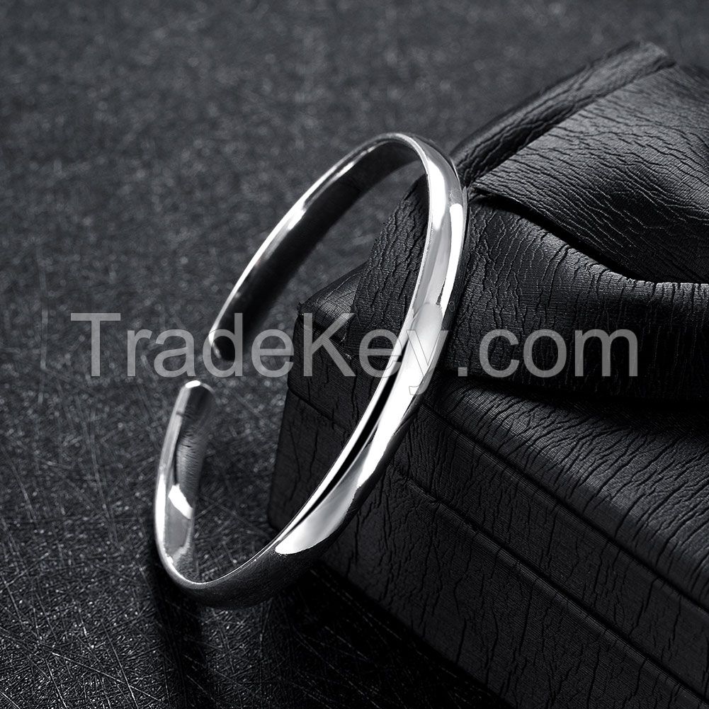 Wholesale Simple Design 925 Sterling Silver Women's Cuff Charm Bangle