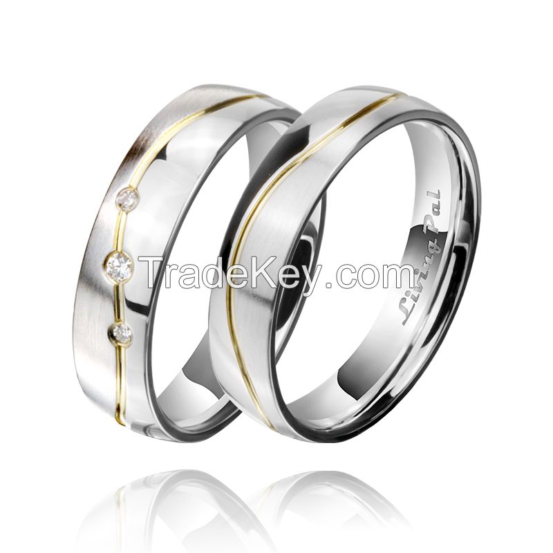 Living Pal Gold plated Line Polished & Matte Finished Platinum Plated Diamond Silver couple Ring Wedding Bands