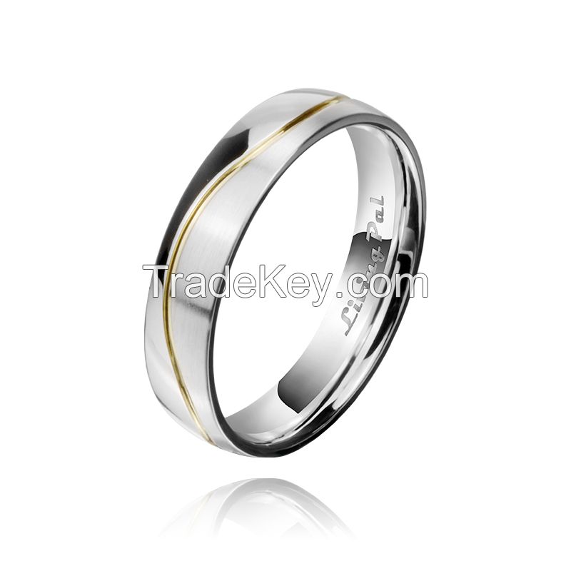 Living Pal Gold plated Line Polished & Matte Finished Platinum Plated Diamond Silver couple Ring Wedding Bands