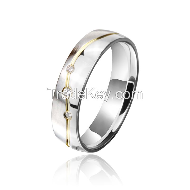 Living Pal Gold plated Line Polished &amp; Matte Finished Platinum Plated Diamond Silver couple Ring Wedding Bands