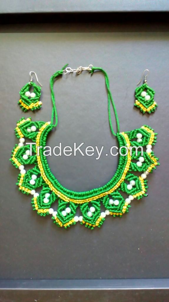 Hand Made Macrame Necklace with Earings