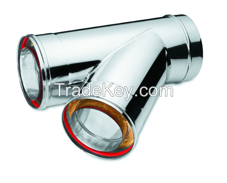 Chimney Flue Pipe, Tee - Double Wall Stainless Steel AISI 304/316L