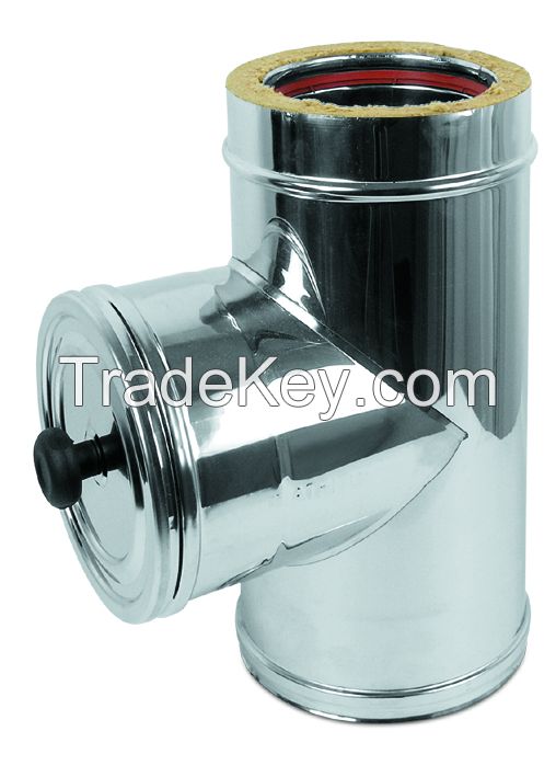 Chimney Flue Pipe, Tee - Double Wall Stainless Steel AISI 304/316L