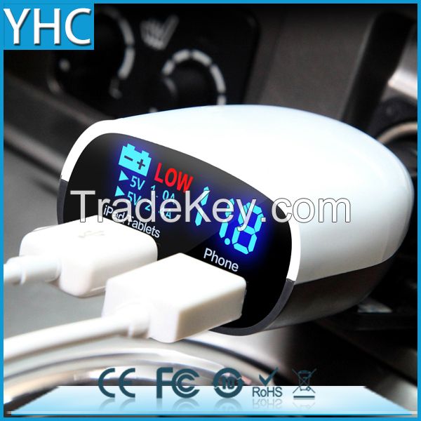 LED screen display low voltage warning dual usb car charger