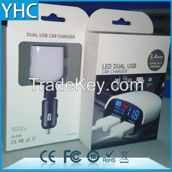 LED screen display low voltage warning dual usb car charger