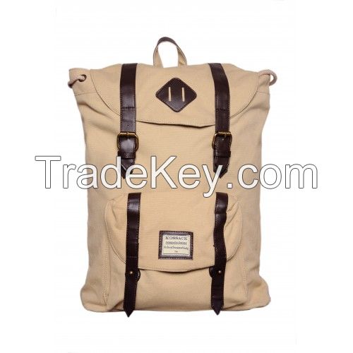 Heavy Canvas Mens' Backpack (Beige / Brown)