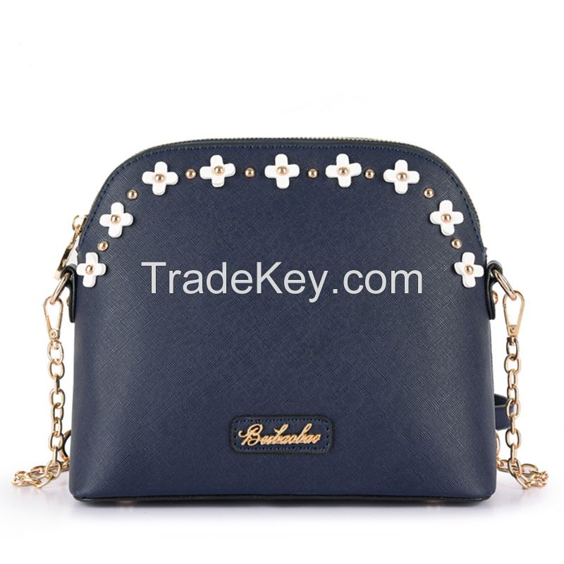 2017 spring new Korea fashion shell bag chain bag shoulder bag cross body bag with rivets flower for girls and ladies