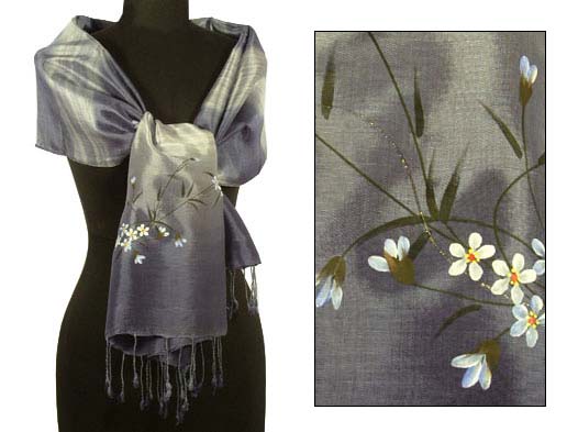 Silk shawl, &#039;Silver Garden&#039;