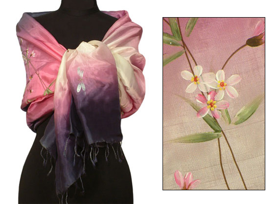 Silk shawl, 'Cloud Garden'