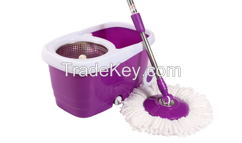 360Â° Rotating Magic Spin Easy Floor Mop with wheels Stainless Steel Dehydrate Basket W/Bucket 2 Heads High-Efficiency Floor Cleaning Great Wet Dry