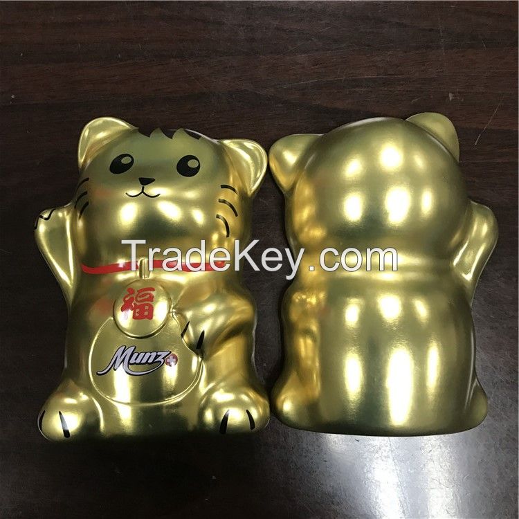 Gold Cat Shape Custom Candy Chocolate Metal Tin Packaging Box Cans