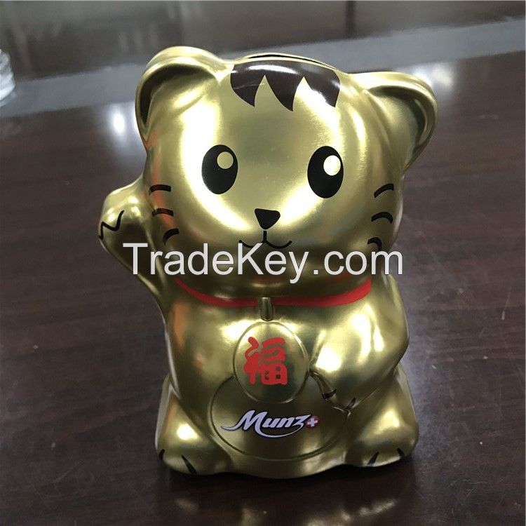 Gold Cat Shape Custom Candy Chocolate Metal Tin Packaging Box Cans