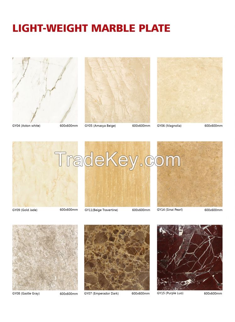 Light-weight marble slabs