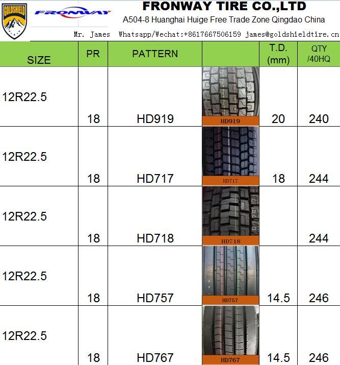 GOLDSHIELD FRONEWY TRUCK TRAILER BUS TIRES 12R22.5