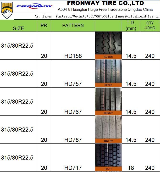 GOLDSHIELD FRONEWY TRUCK TRAILER BUS TIRES 315/80R22.5