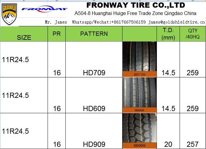 GOLDSHIELD FRONEWY TRUCK TRAILER BUS TIRES 11R24.5