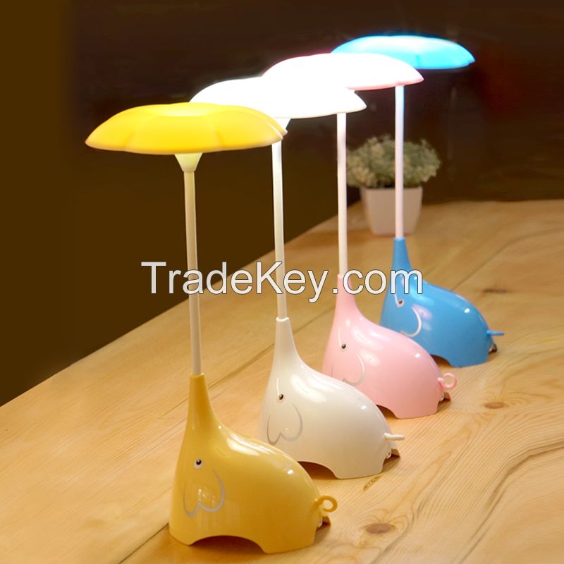 In stock USB Charging White Light Cute Elephant LED Desk Lamp Eye-protection Touch Control 3 Dimmable Levels  night light