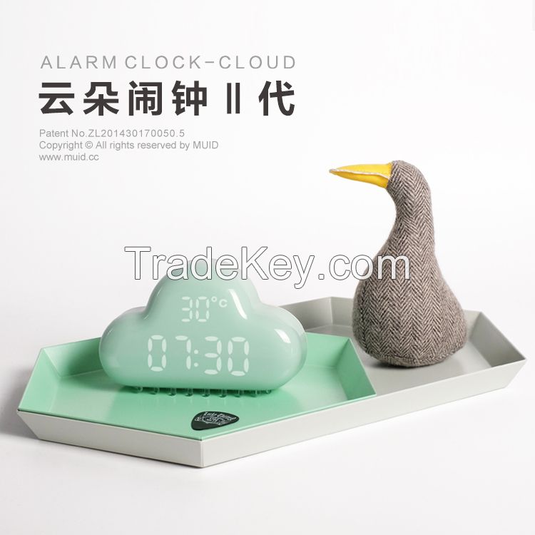 Original Design Cloud Alarm Clock,Digital Geometric Mint Voice-activated LED Wall Clock, rechargeable Cloud Alarm Clock