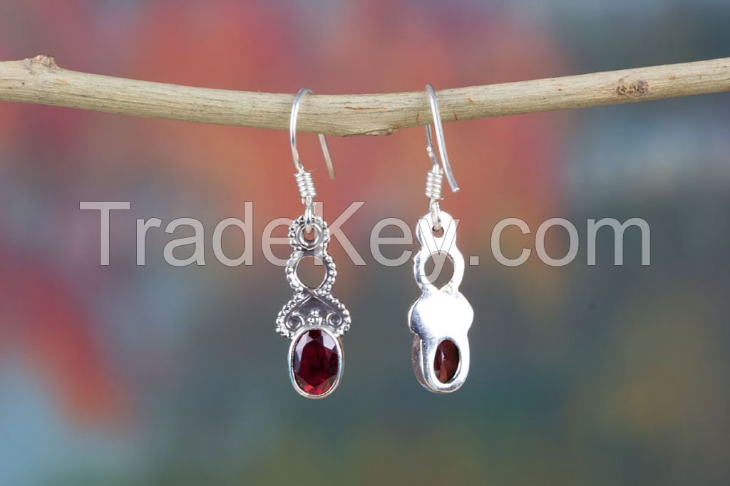 Wholesale 925 Sterling Silver Faceted Garnet Gemstone Earring