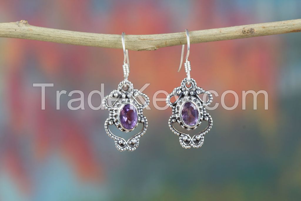 Beautiful 925 Sterling Silver Amethyst Gemstone Earring