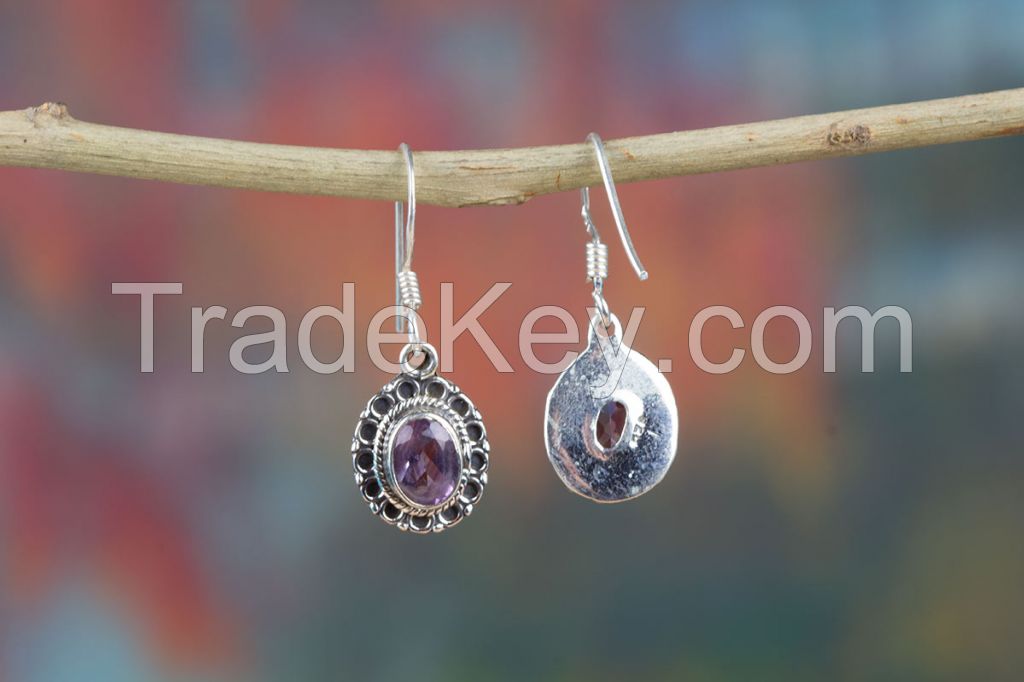 Wholesale 925 Sterling Silver Faceted Amethyst Gemstone Earring