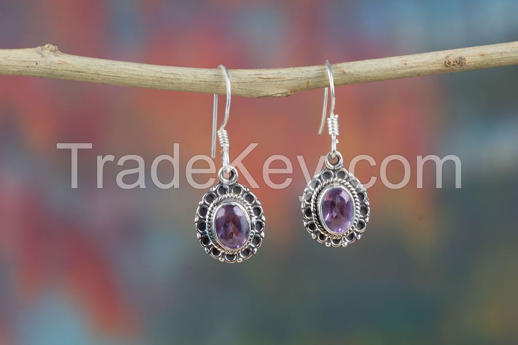 Wholesale 925 Sterling Silver Faceted Amethyst Gemstone Earring