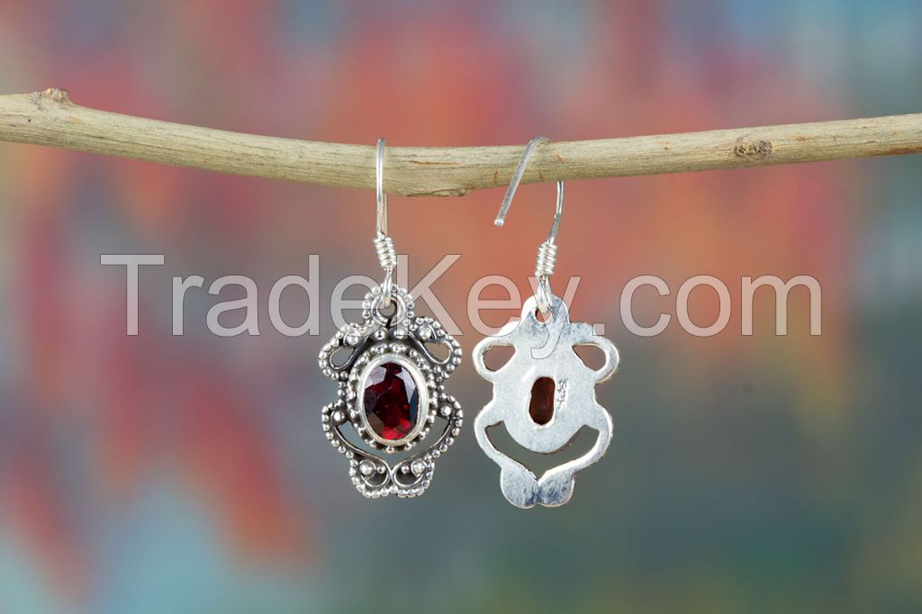 Wholesale 925 Sterling Silver Faceted Garnet Gemstone Earring