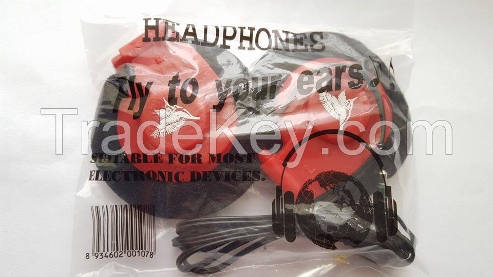 Red & black clip-on headphones with ear-pads