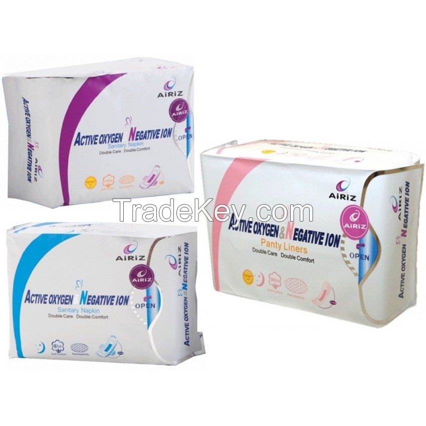 active oxygen and negative ion sanitary pads and everyday panty liner