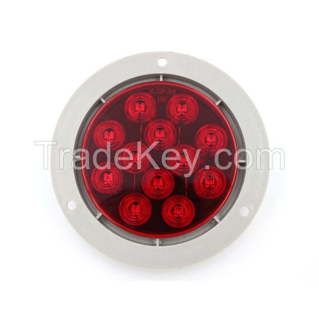 LED 4" Sealed Round Stop, Turn, Tail Light With Flange and Plug -  Red