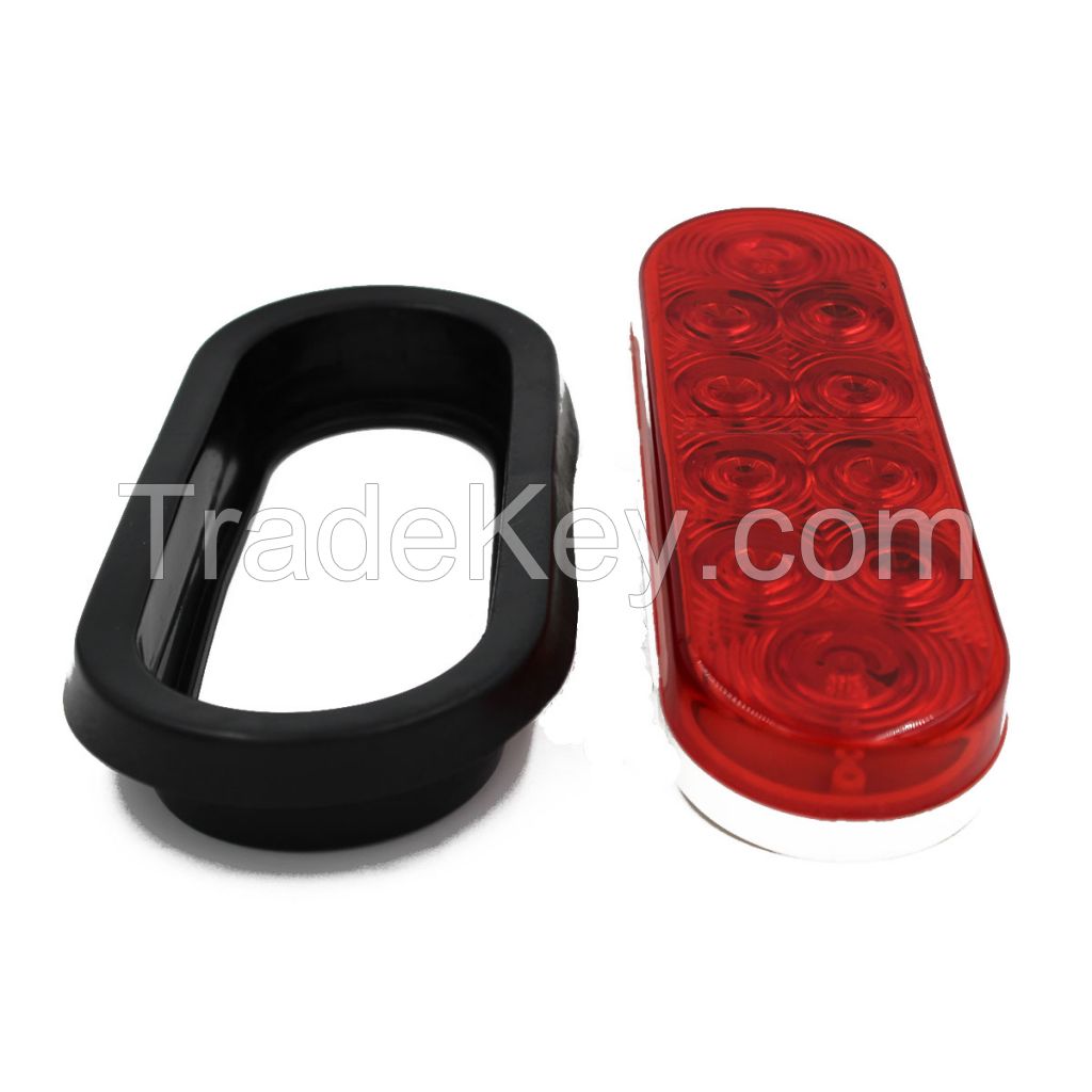 LED 6'' Sealed Oval Stop, Turn , Tail Light With Grommet and Plug -  Red