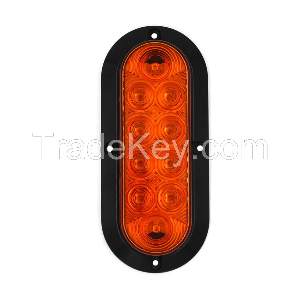 LED 6'' Sealed Oval Stop, Turn , Tail Light With Flange and Plug -  Amber