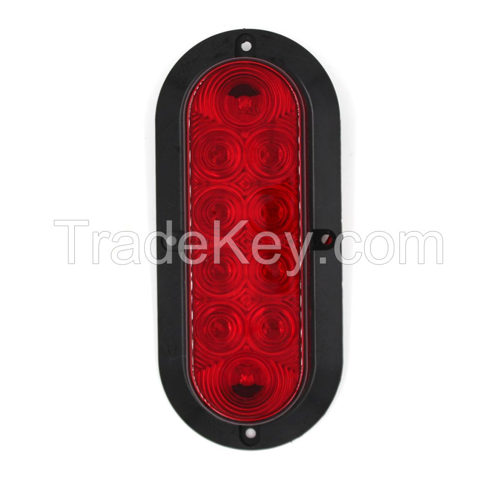 LED 6'' Sealed Oval Stop, Turn , Tail Light With Flange and Plug -  Red