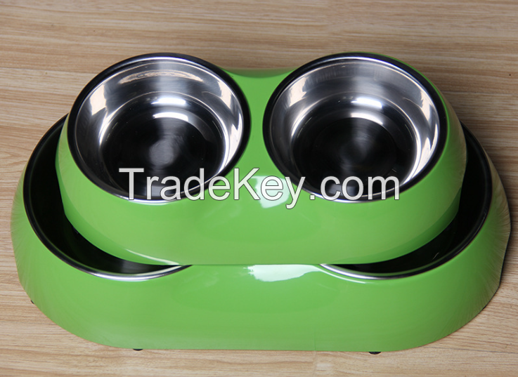 2017 FDA bone shape silicone dog bowl with stainless steel bowl