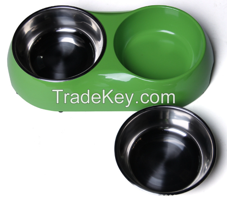 2017 FDA bone shape silicone dog bowl with stainless steel bowl