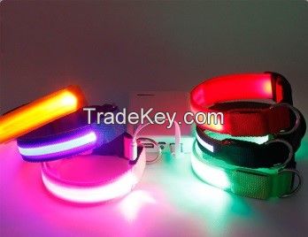 Rechargeable Eco-friendly LED Night safety warning dog collar with USB