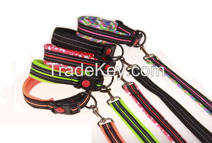 Adjustable Lock switch durable dog collar and dog leash nylon PU leather