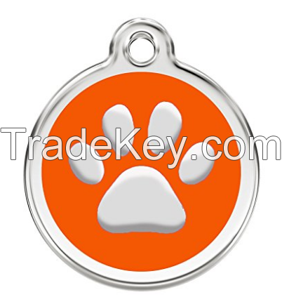 CNATTAGS Stainless Steel with Enamel Pet ID Tags Designers Round Paw