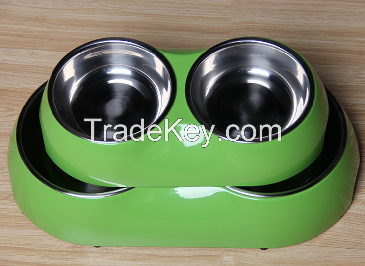 FDA healthy material silicone dog bowl with stainless steel bowl