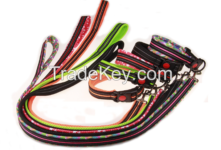 A whole set Adjustable Lock switch durable dog collar and dog leash nylon PU leather