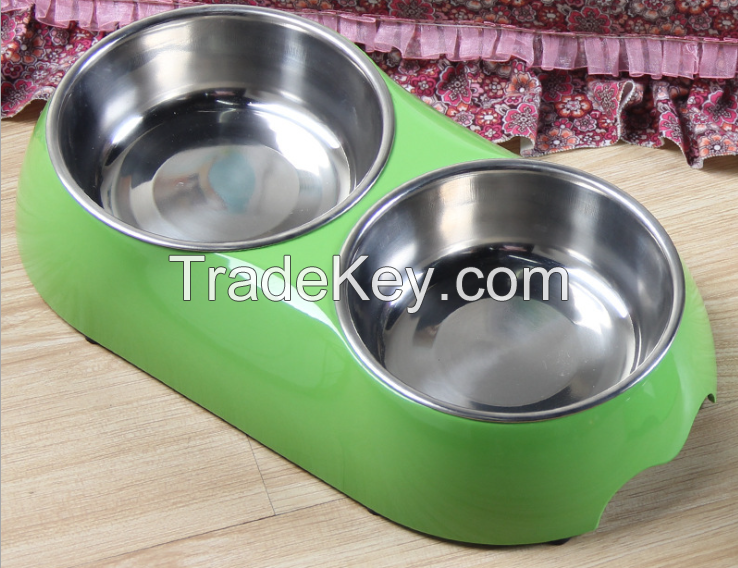 FDA healthy material silicone dog bowl with stainless steel bowl