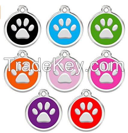 CNATTAGS Stainless Steel with Enamel Pet ID Tags Designers Round Paw