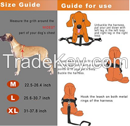 Cropal Dog Harness Leash with Traffic Handle, Reflective, Super Soft, Double Layer and Adjustable Heavy Duty Dog Harness Leash Collar for Medium and Large Dogs