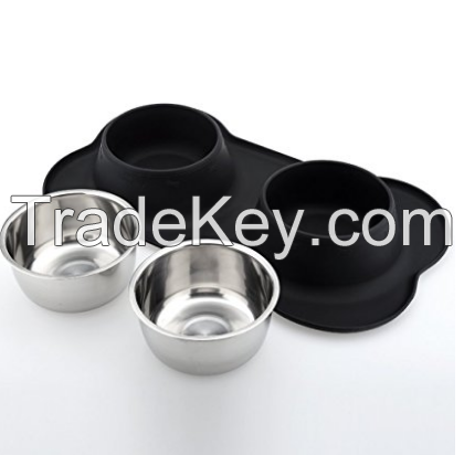 Dog Bowls Stainless Steel Dog Bowl with No Spill Non-Skid Silicone Mat 53 oz Feeder Bowls Pet Bowl for Dogs Cats and Pets