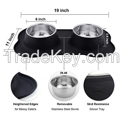Dog Bowls Stainless Steel Dog Bowl with No Spill Non-Skid Silicone Mat 53 oz Feeder Bowls Pet Bowl for Dogs Cats and Pets