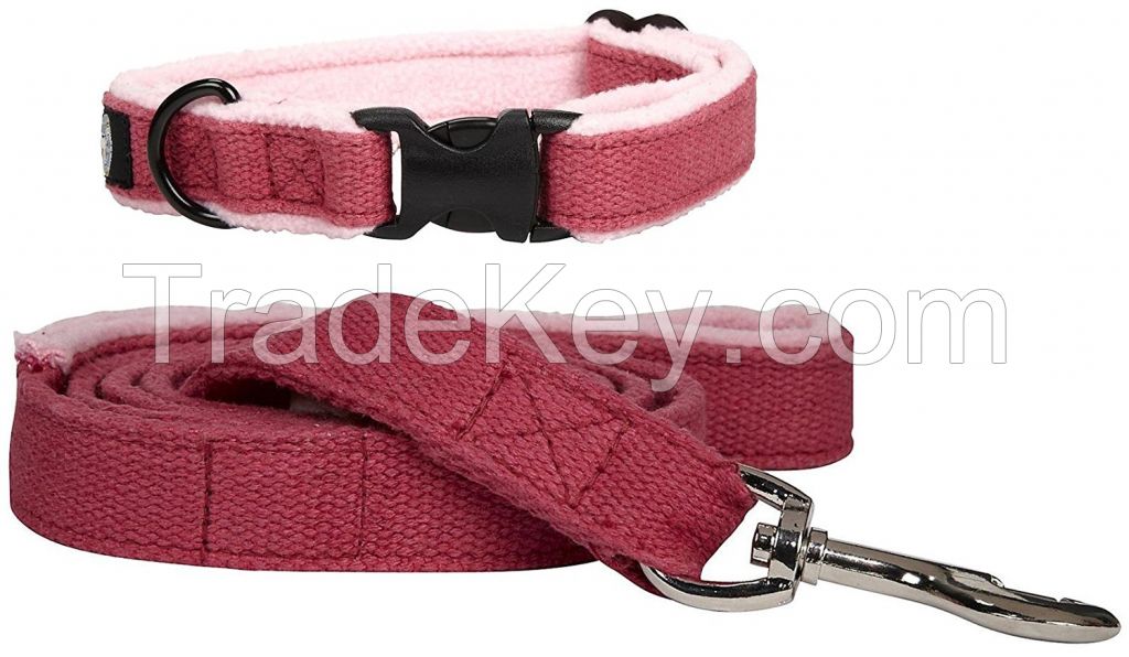 Hemp dog collar and leash with fleece line handle