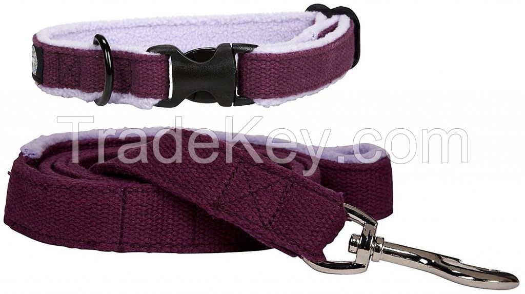 Hemp dog collar and leash with fleece line handle