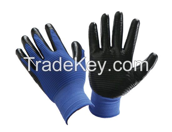 13G polyester liner with smooth nitrile, palm coated