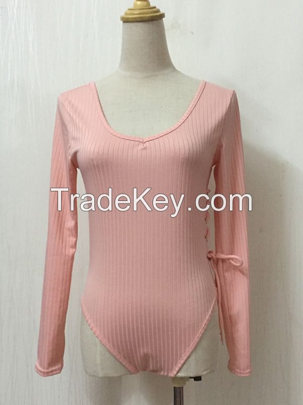 Sexy Pink Long Sleeve Bodysuit